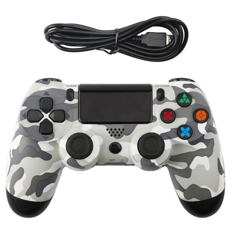 Grey Camouflage Snowflake Button Wired Gamepad Game Handle Controller for PS4