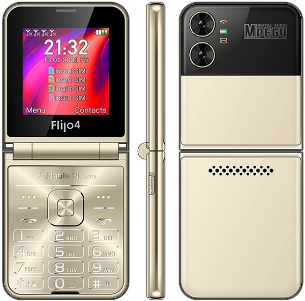 UNIWA F265 Flip Phone Quad Sim Gold