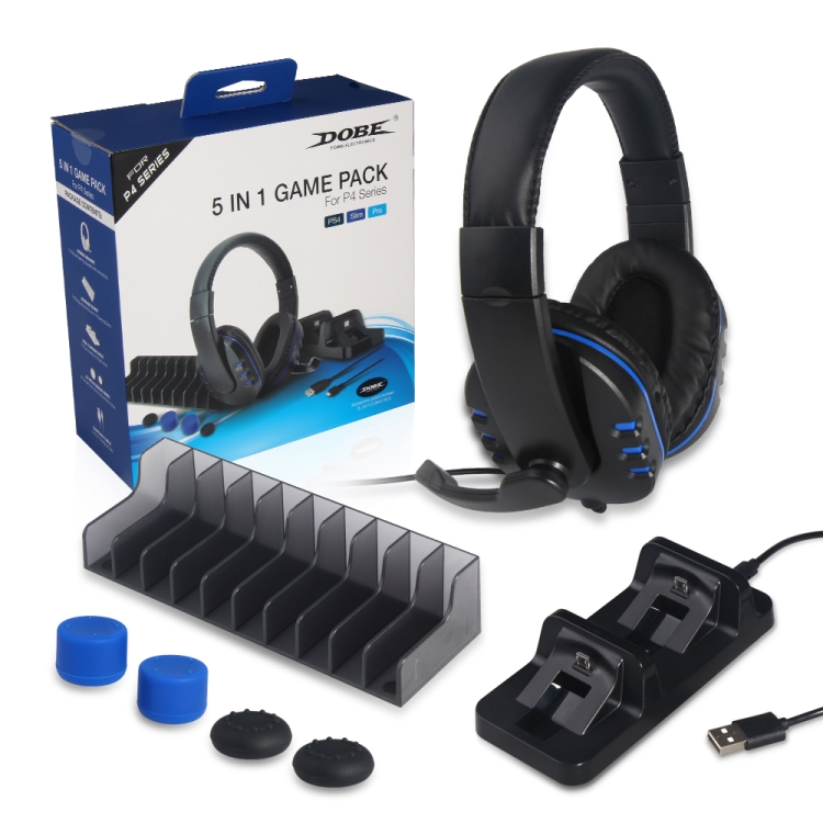 DOBE 5 in 1 Game Pack  Charger Stand Headphone and Silicon Cap For PS4