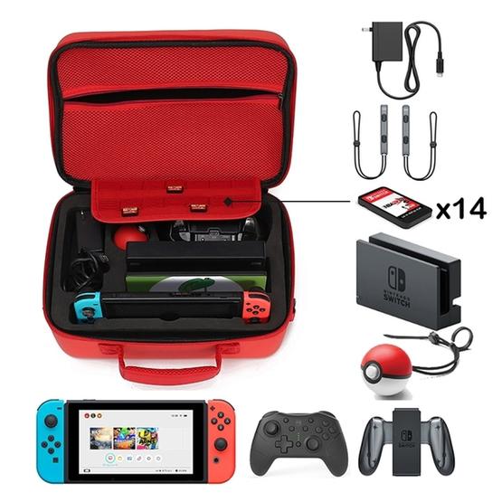 Multi-function Portable Slant Single Shoulder Storage Bag Suitcase Protective Box for Nintendo Switch (Red)