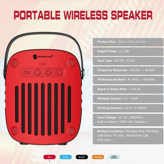 NewRixing NR-4014 Outdoor Portable Hand-held Bluetooth Speaker Red